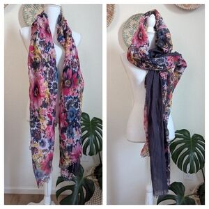 Floral Multicolor Rectangular Scarf Boho Tropical Wrap
